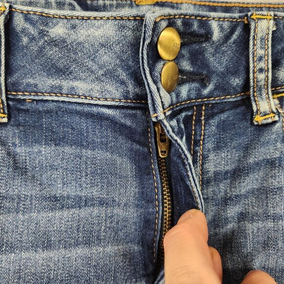 American Eagle Jeans Womens 12 Blue Artist Flare Distressed Mid Rise Stretch - Picture 3 of 13